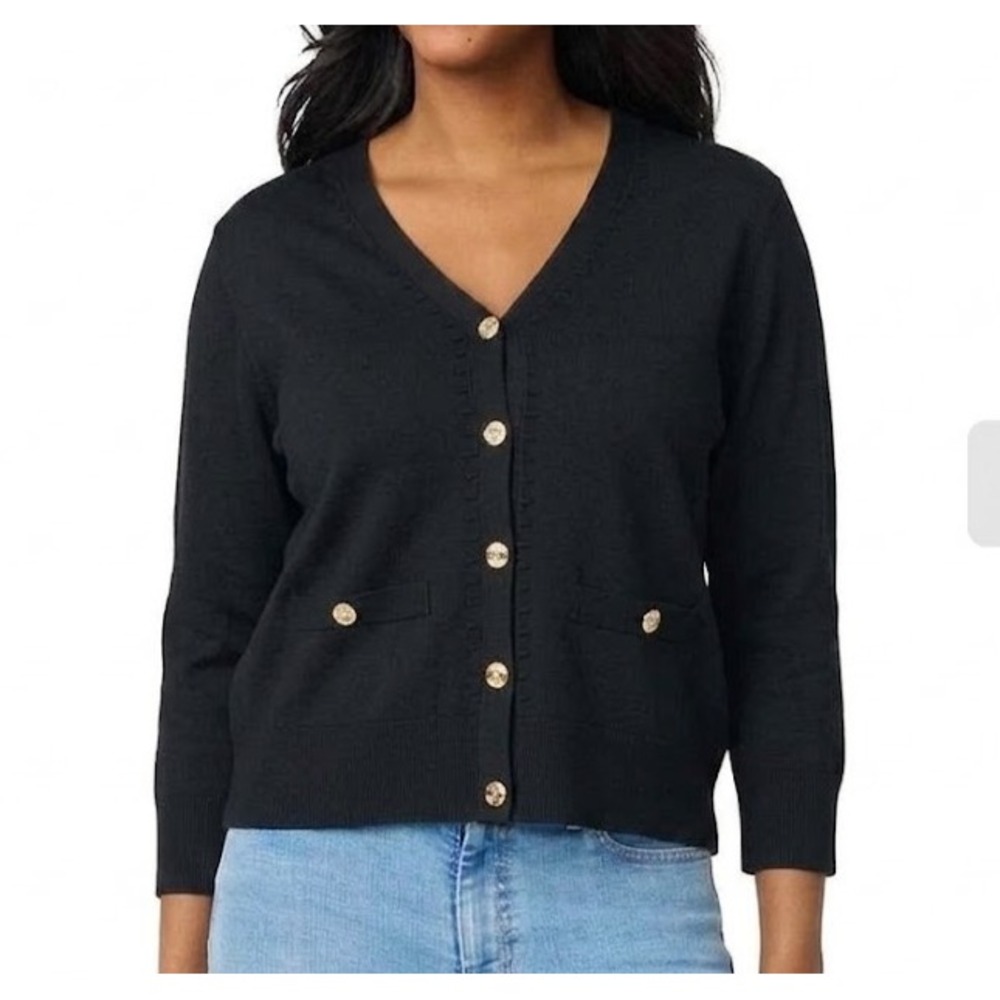 Melissa Paige Womens Cardigan V-Neck 3/4-Sleeve Black Size XLarge NWT Knit